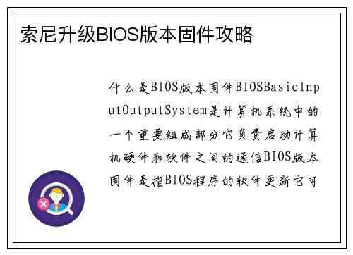 索尼升级BIOS版本固件攻略